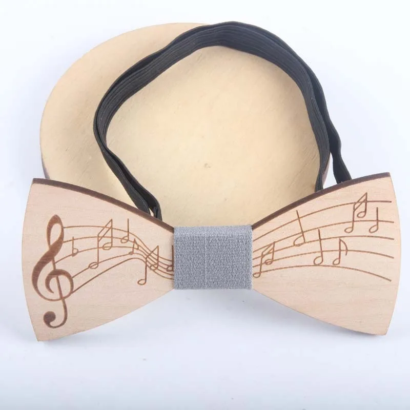 Birthday Dad Friend Gift Wooden Bowtie Cravat Men Elastic Band Strap City Music Engrave Necktie Groom Wedding Party Wood Bow Tie