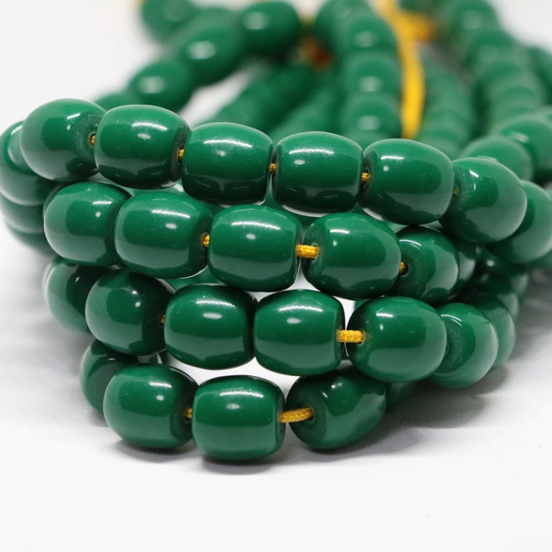 Green resin beeswax hot sell 9*9mm 10*10mm 12*12mm barrel loose rice shape beads fashin jewelry making 15inch B56