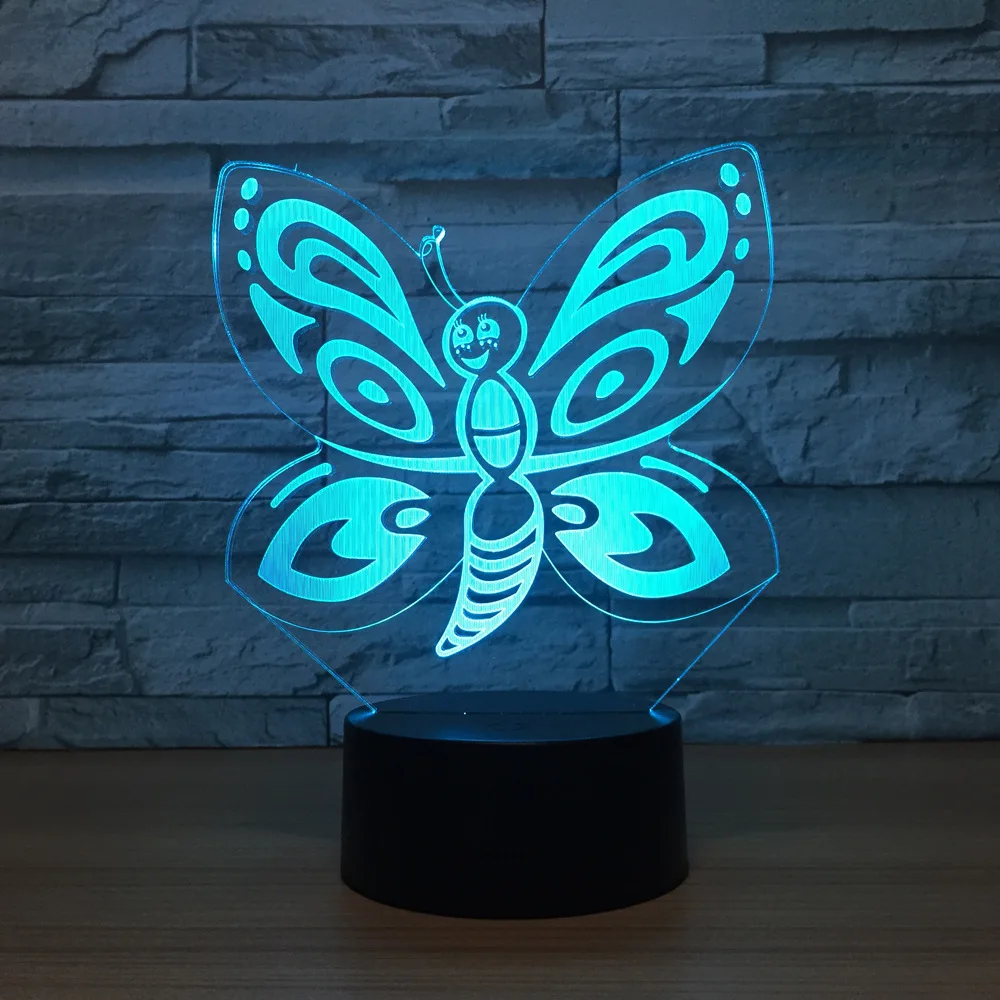 New Butterfly 3d Lights Seven Color Touch Remote Control Led Visual Gift Kids Lights Lamps Usb Led 3d Lamp