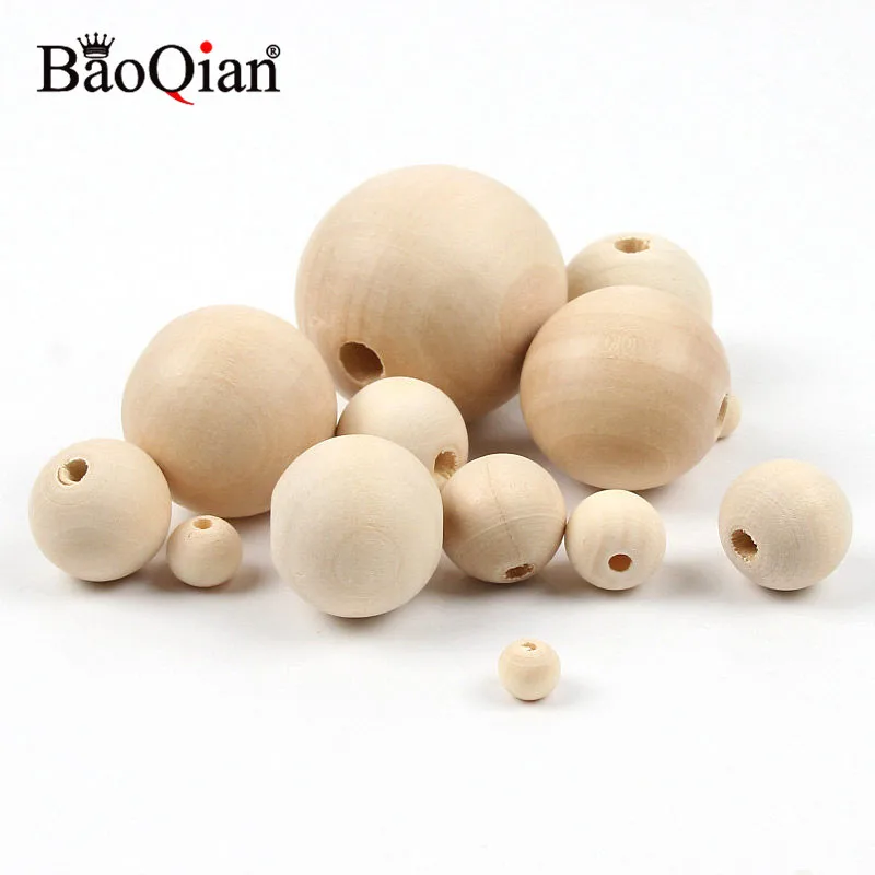 4-50mm Natural Wooden Beads Lead-free Wood Round Balls For Jewelry Making Diy Teething Spacer Wood Crafts