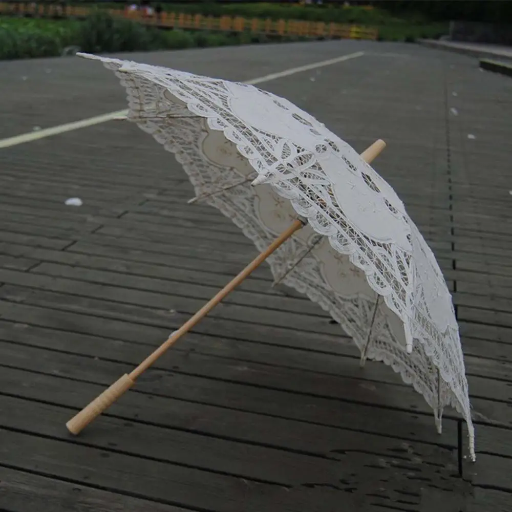 ANTI Fashion Sun Umbrella Cotton Embroidery Bridal Umbrella White Battenburg Lace Parasol Umbrella Wedding Umbrella Decorations