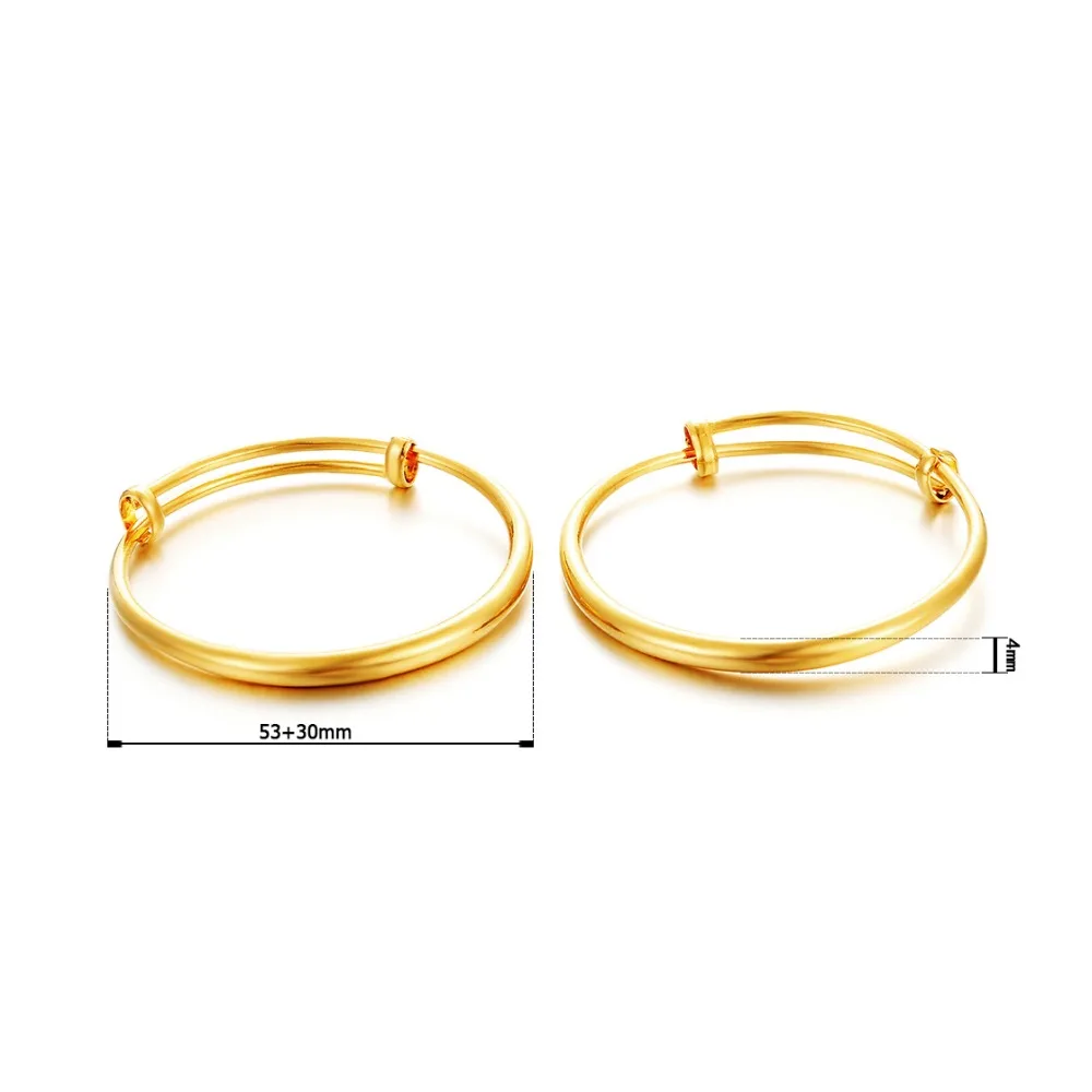 Ethlyn 2pcs/lot  Classical Smooth Lucky Baby Newbaby Gold Color Kids Adjustable Bangle Bracelet Best Children Gifts  B147