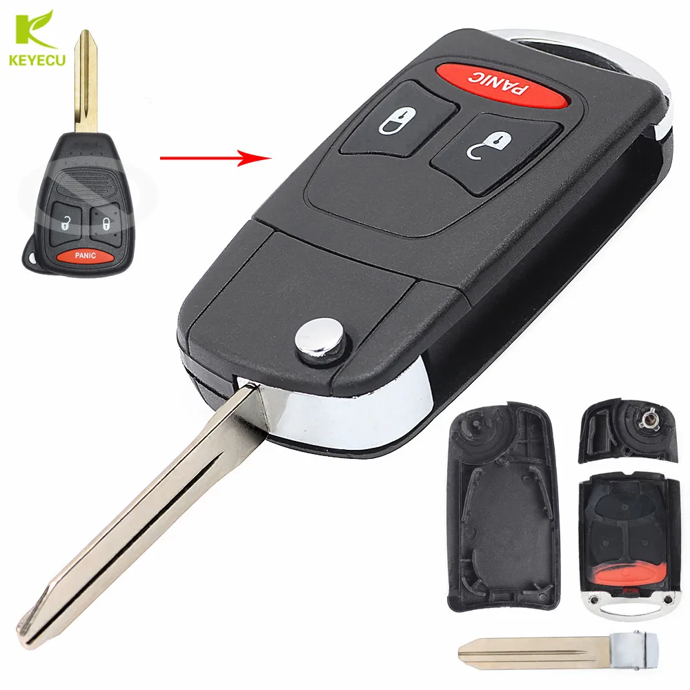 KEYECU Replacement New Remote Key Fob Kobdt04a Shell Flip Case Fob 3 Button for Dodge Magnum, Nitro, Ram 1500 2500 3500