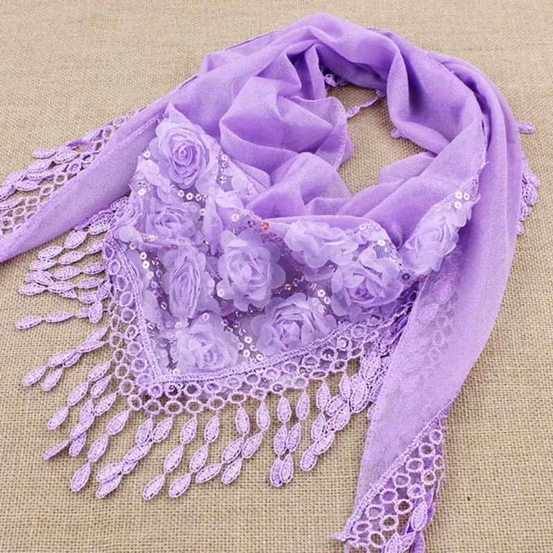 Women Tassel Shawls And Scarves Autumn Women Female Silk Flower Lace Triangle Pendant Scarf Fashion Women Scarf