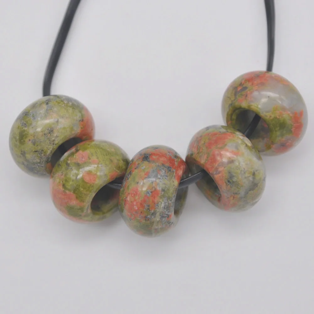 14MM Unakite Epidote Big Hole Loose Beads Charms Fit Charms Jewelry For Woman Gift Bracelet Findings (5 pcs/lot) H172