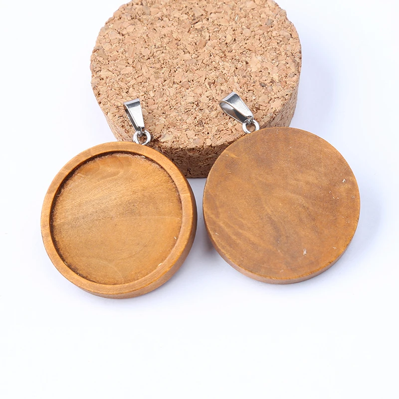 reidgaller 10pcs fit 30mm wood cabochon tray settings diy blank wooden pendant base for necklace jewelry making