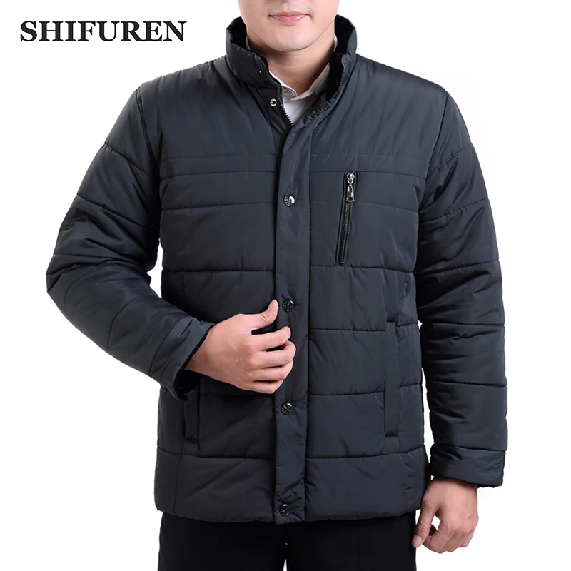 SHIFUREN-Chaqueta de invierno para hombre, abrigos acolchados de algodón, cálidos e informales, con cuello levantado, Parka con cremallera y bolsillos, ropa de marca