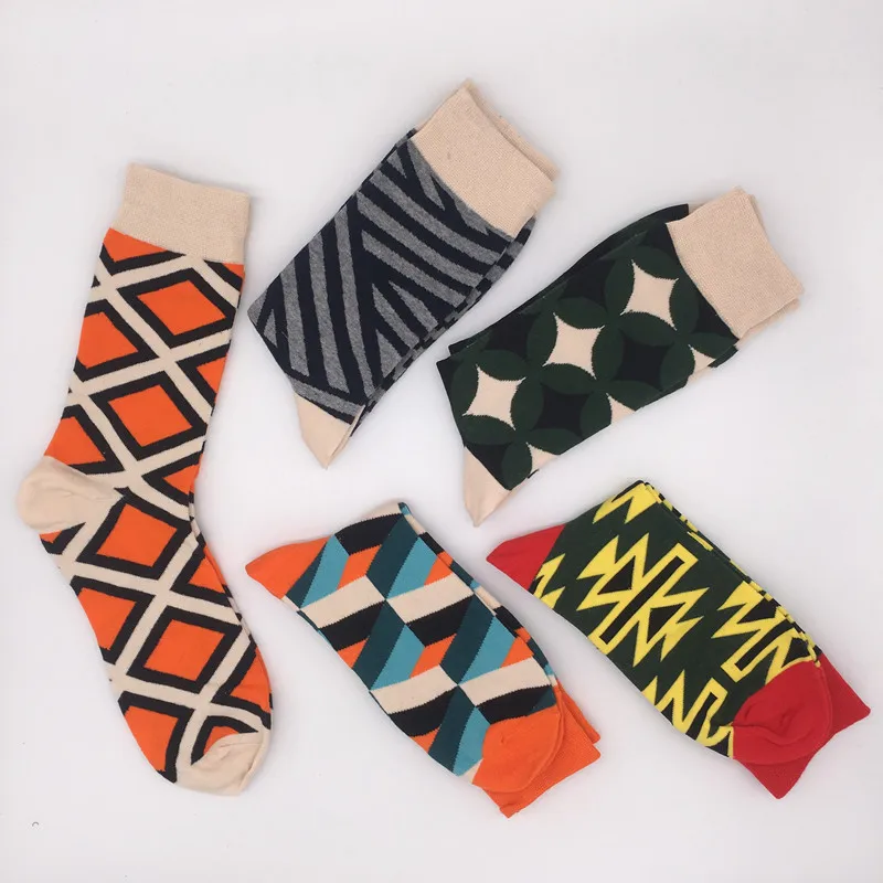 Trendy Men\'s Socks Street Skate Socks Happy Multi-Colored Men\'s Socks Manufacturer Socks Wholesale No Gift Box