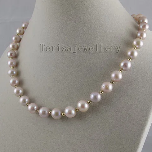 Terisa Pearljewelry Perfect Natural Purple Huge AA 9-10MM Freshwater Pearl Necklace Wedding Party Gift Jewelry Free Shipping