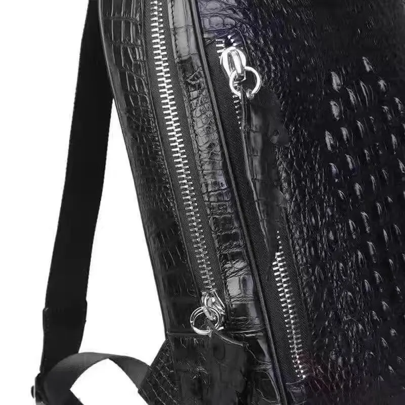 Luxury Alligator Skin กระเป๋าธุรกิจผู้ชายสีดําจระเข้แท้กระเป๋าเอกสารกระเป๋าแล็ปท็อปสําหรับนักธุรกิจกระเป๋าเป้สะพายหลัง