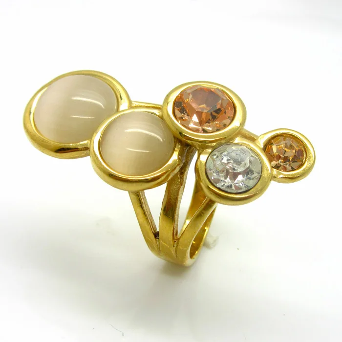 New Style Pink/Blue/White Round Opal Ring Gold Color High-grade Fashion Delicate And Charming Woman Rings Wholesale