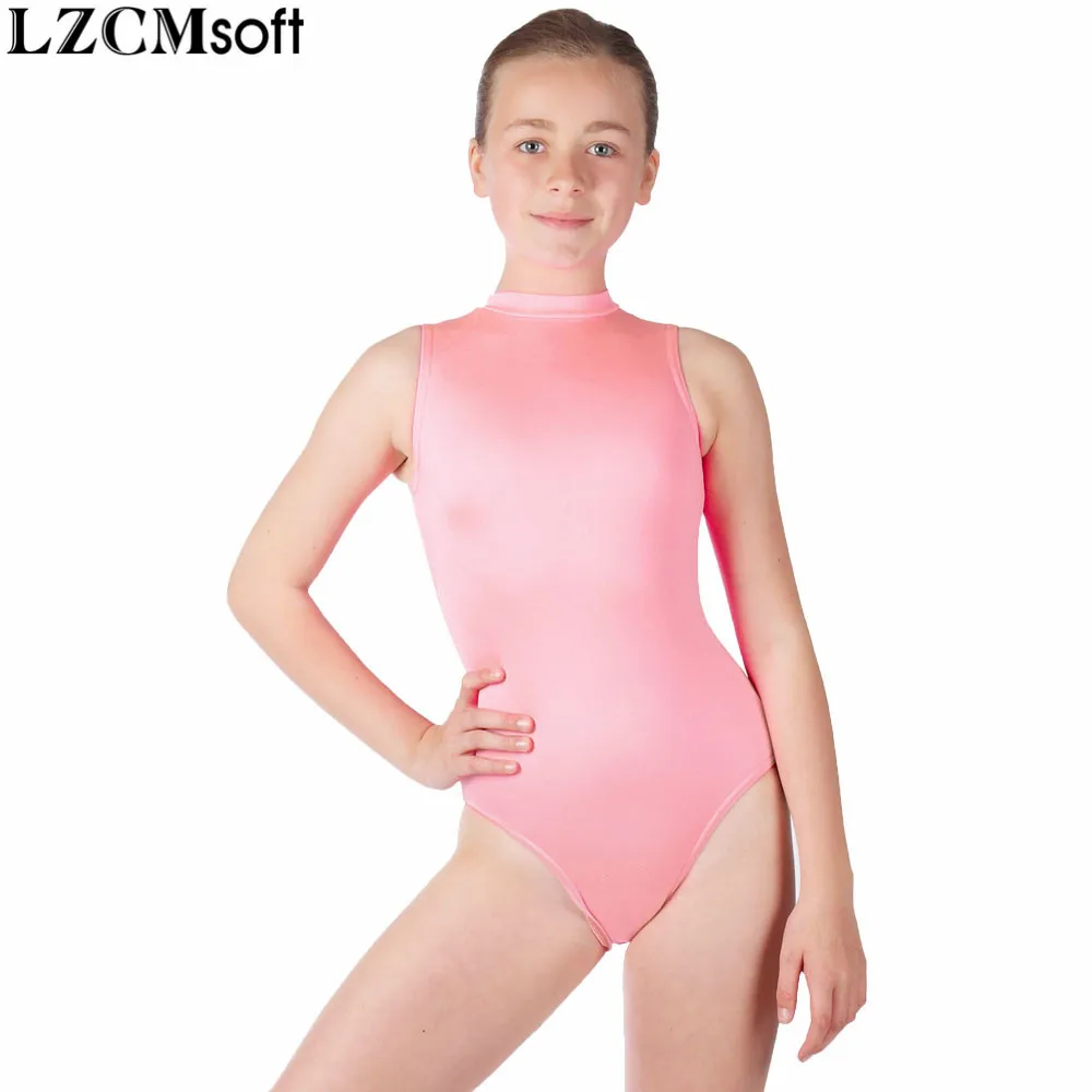 LZCMsoft Child Spandex Sleeveless Leotards for Gymnastics Girls Black Dance Ballet Leotards Tops Back Zipper High Neck Leotard