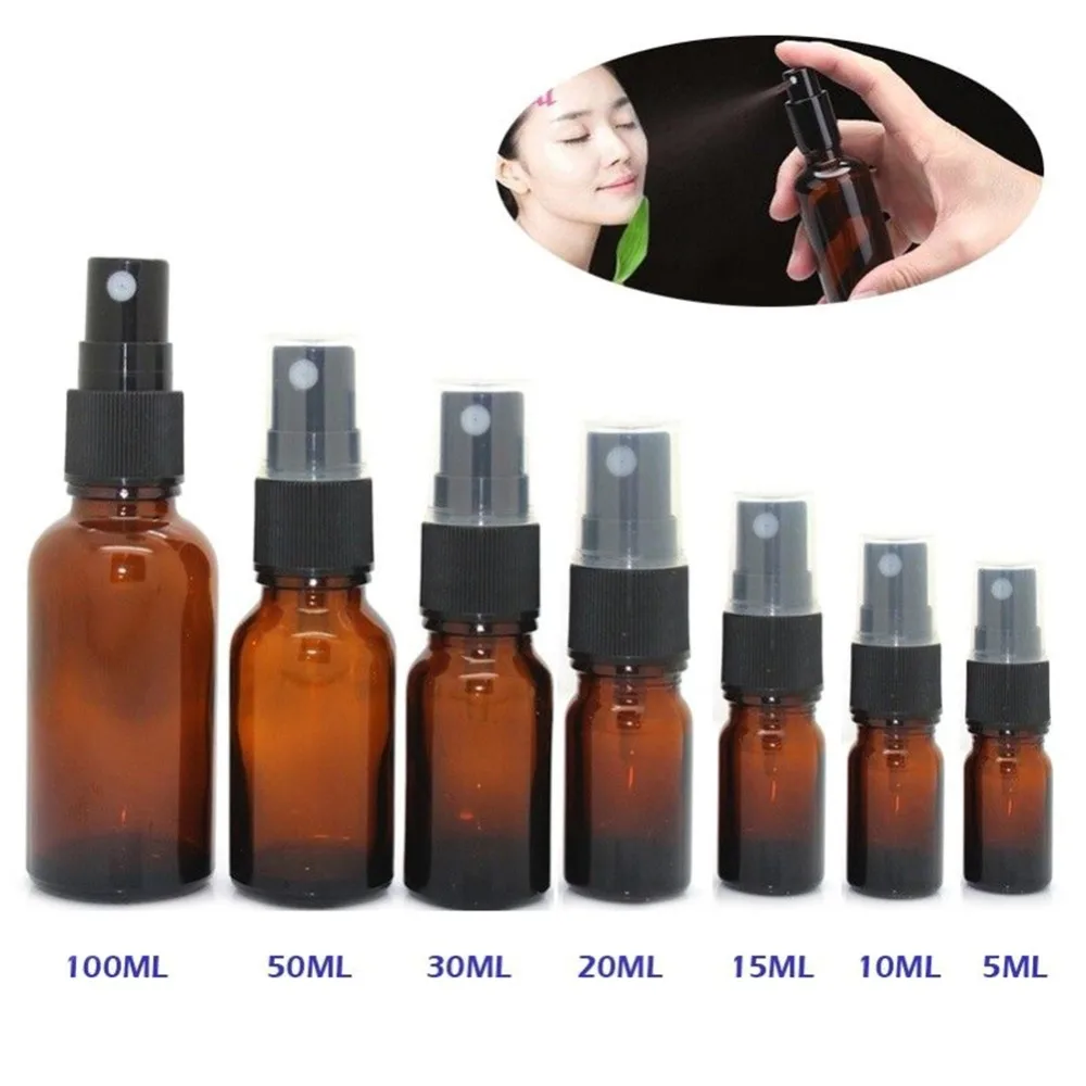 

5-100ml Portable Amber Glass Essential Oil Spray Bottles Mist Sprayer Container Travel Refillable Bottle Transparent Brown