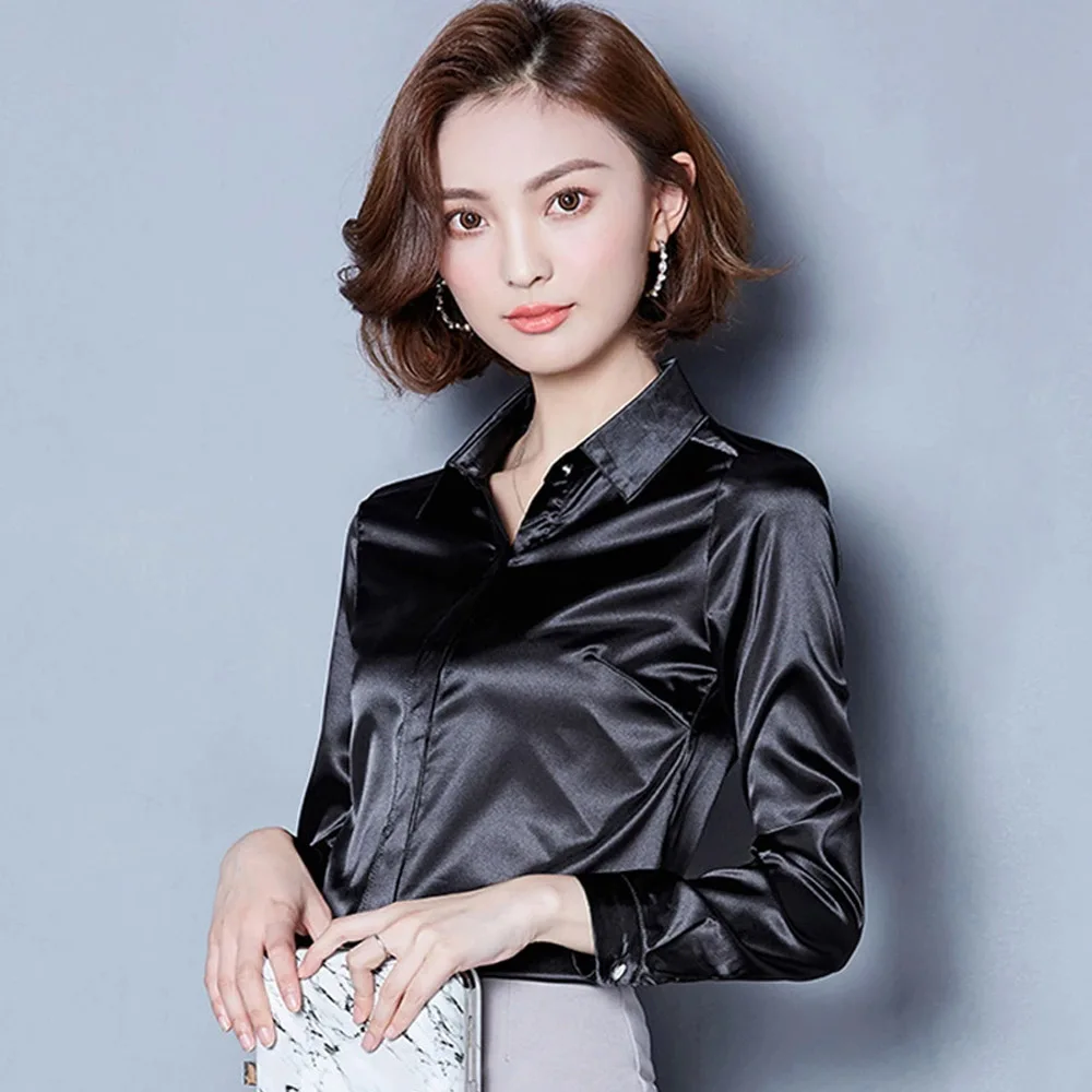 Silk Satin Blouse 2019 New Fashion Long Sleeve Women Slim  Blouses and Tops Lapel Office Shirt OL Blusas Chemise Femme Plus Size