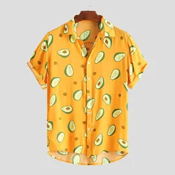 Shirt Hawaiian Short Sleeve Shirts Men Summer Casual Avocado Printed Shirts Single-breasted Lapel Neck Clothing Chemise Homme