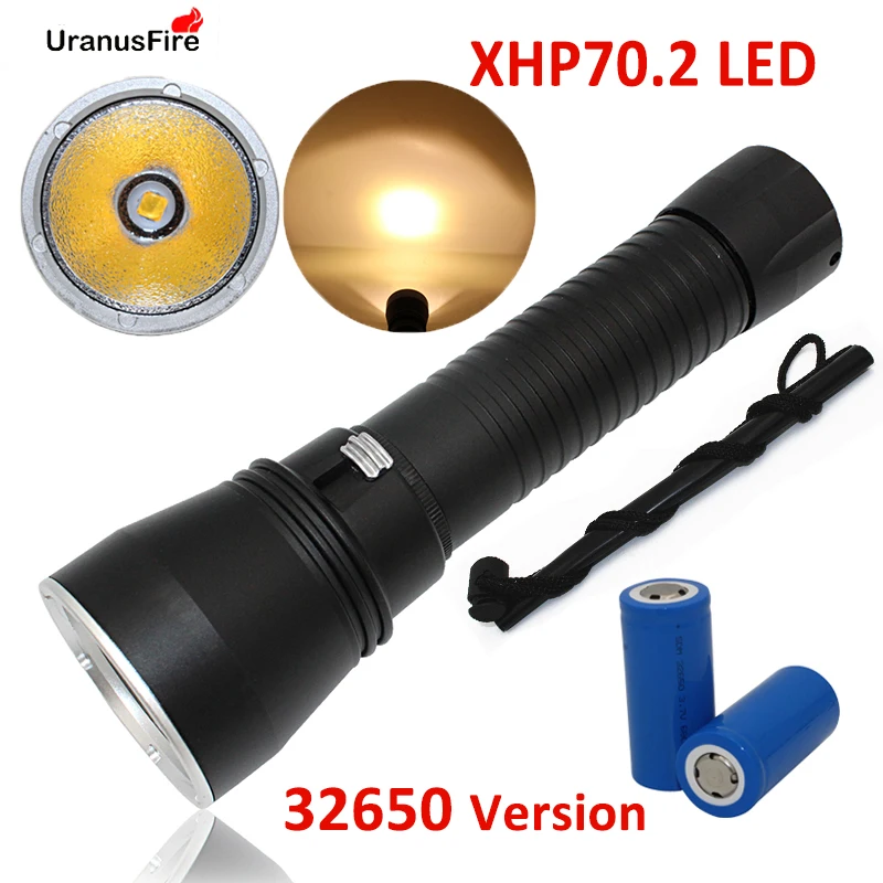 

Uranusfire XHP70.2 LED Flashlight Waterproof Diving Torch 32650 Battery Underwater Light for Diving xhp70.2 Flashlight