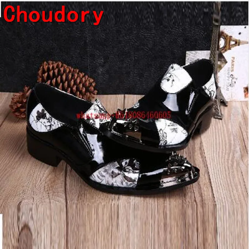 

Choudory Plus size mens patent leather black shoes rivets dress wedding shoes pointy shoes spiked loafers men italian shoes