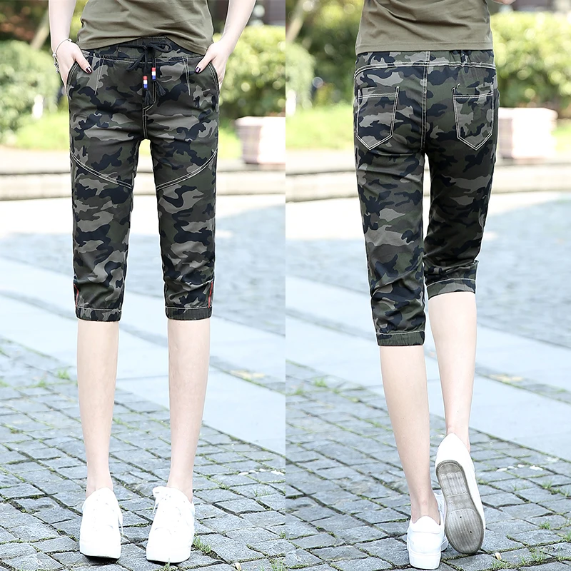 Spring Camouflage Pants Female Elastic waist section Leisure Pants Tight Large size Pants Little feet pants