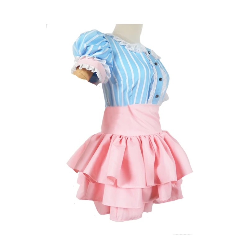 Super SONICO Blue&Pink Stripes Skirt Cosplay party Costume dress Halloween Custom Made 11