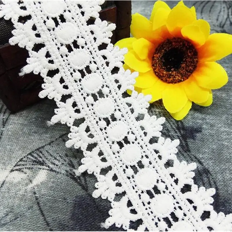 1/2/5 Yard White Flowers Milk Silk Lace Trim Wavy  Dot Lace Applique Embroidered Wedding Dress Trimmings Ribbon Sewing Craft