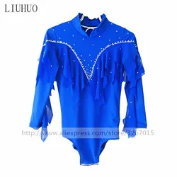 LIUHUO Ice Figure skating Men Boys Performance Clothing Match Suit Blue Costume Dance Leotard Long Sleeve Roller Competition Kid