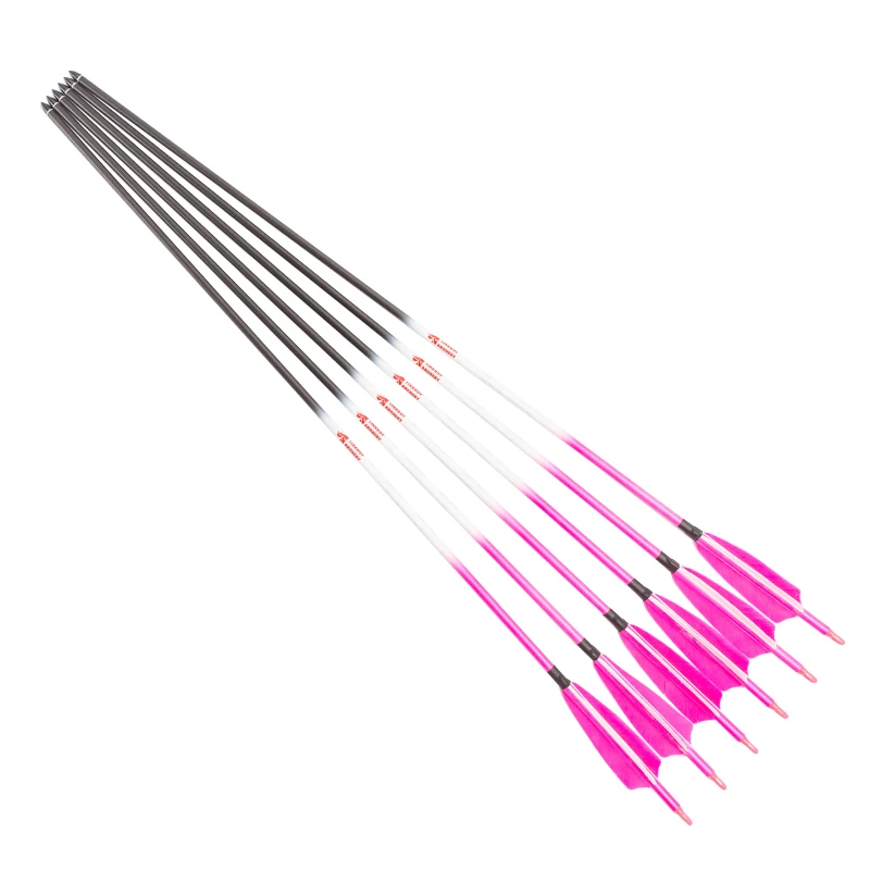 Pure Carbon Arrow for Crossbow Archery, Compound Bow, Shooting, Hot, Spine340, 30Inch, 5Inch, Turkey Feather, 12Pcs