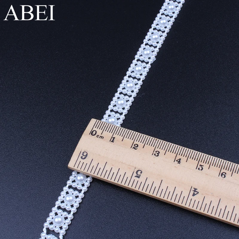 1cm 5yards DIY Garments Accessories Plastic Beaded Lace Ribbon Flower Beads String Chain for Wedding Party Decoration Supplier