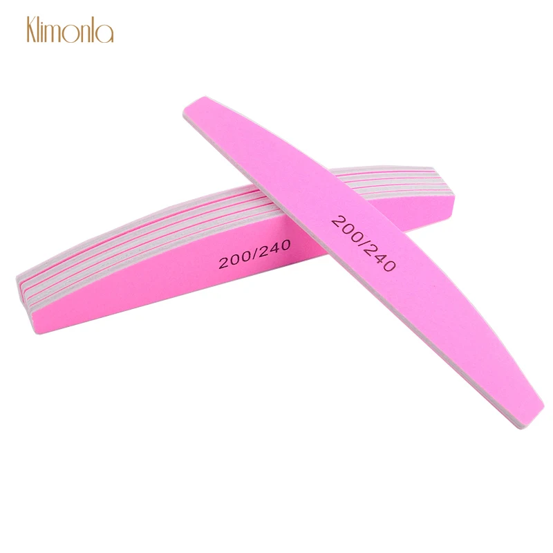 5pcs Pink Wood Nail File 200/240 Grits Half Moon Nail Art Sanding Buffers Double-side Nail Salon Manicure UV Gel Tips