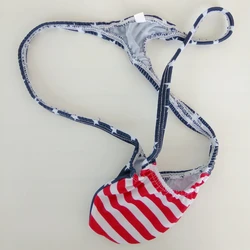 2017 new European and American popular low waist men's underwear scrotum care Lutun Jitu pouch thong Men's Stars and Stripes