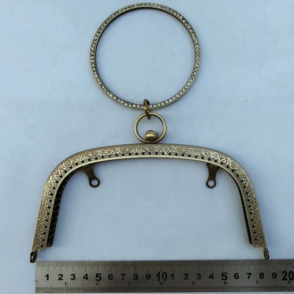18.5 سنتيمتر طول DIY المرأة محفظة معدنية الإطار المشبك يا حلقة مقبض التخريش تصميم قبلة مشبك #3
