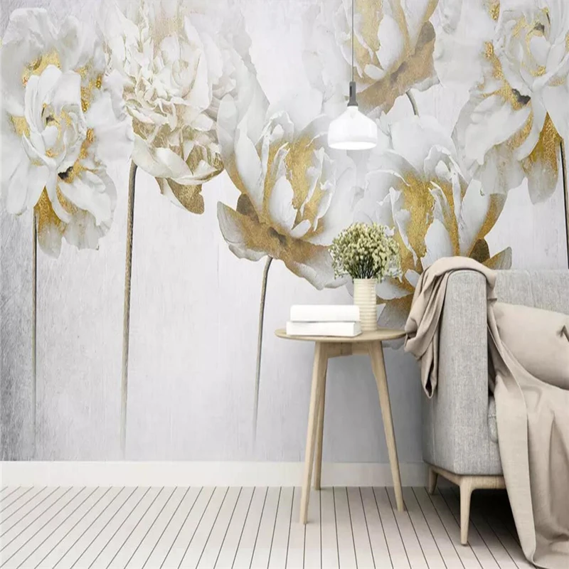 Decorative Wallpaper Modern Simple Pastoral Style Flowers And Golden Rose Background Wall