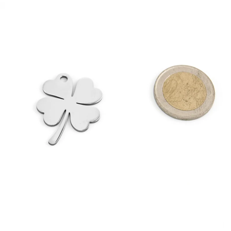 Four Leaf Clover Bear Pendant charm blank tags For Women Beautiful Chic Jewelry mirror polished stainless steel 1pcs