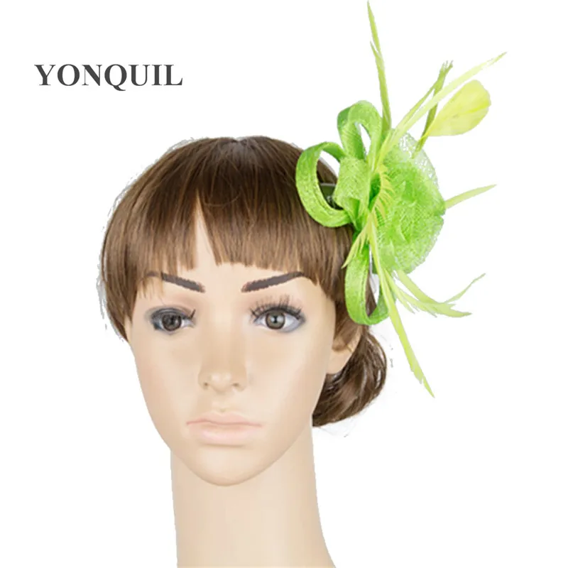 Light Green Sinamay Women Fascinator Hair Pin Bride Marry Feather Rose Headpiece Cocktail Headwear Party Race Hat For Holiday