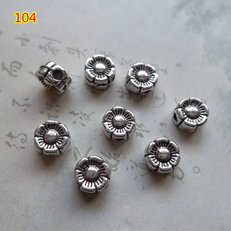 50pcs/lot Vintage Flower Metal Spacer Beads 6mm Ornament Bracelet Necklace Tibetan Silver Charm Beads DIY Jewelry Making Fitting