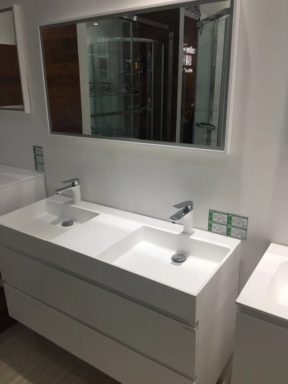 

1200mm Wall Mounted Wall Cabinet Solid Surface Acrylic Double Basins Oka Wooden Bathroom Vanity 2225-0A