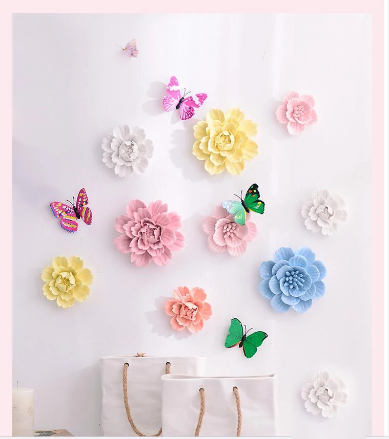 Pastoral Ceramic Fake Flower Wall Hanging Cafts Decoration Hotel Corridor Wall Mural Ornaments Home Livingroom Wall Sticker Art