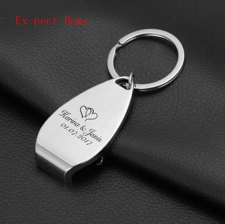 

100pcs Bride & Groom Personalised Key Ring Key Chain Beer Bottle Opener Personalized Wedding Favour Bomboniere Thank You Gifts