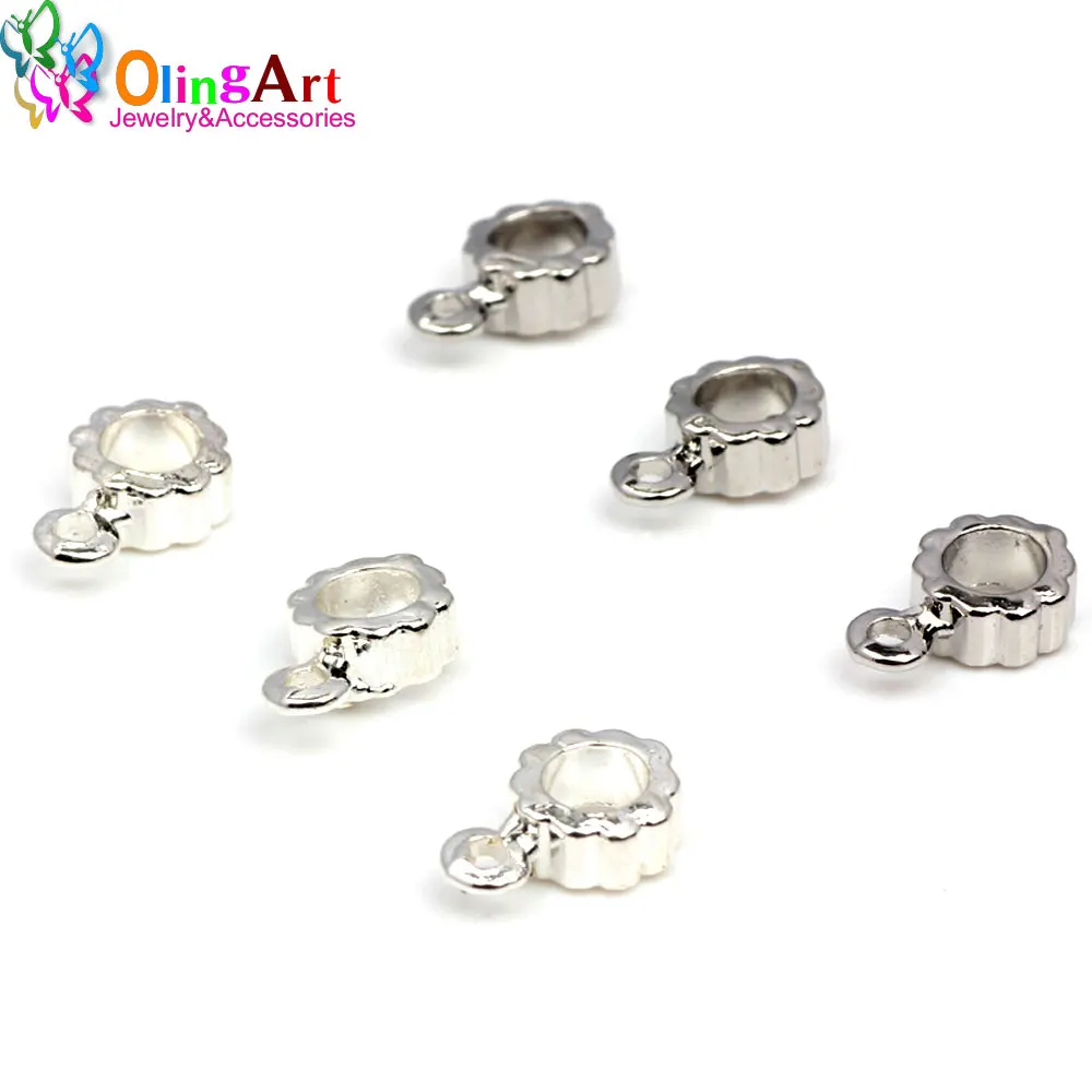 OlingArt 7*10MM 12pcs/lot Silver plated/Rhodium/Pendant Clip Clasp Bail Beads DIY Necklace Bracelet Jewelry Making Hole 4/5mm