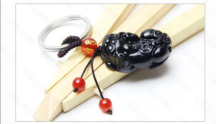 Natural quartz crystal black obsidian brave troops Keychain fashion personality healing stones for gifts