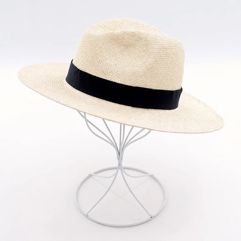 Unisex Handmade Natural Sisal Summer Hat for Women Men Wide Brim Sun Hat Trilby Straw Fedora Genuine Havana Retro Beach Jazz Cap