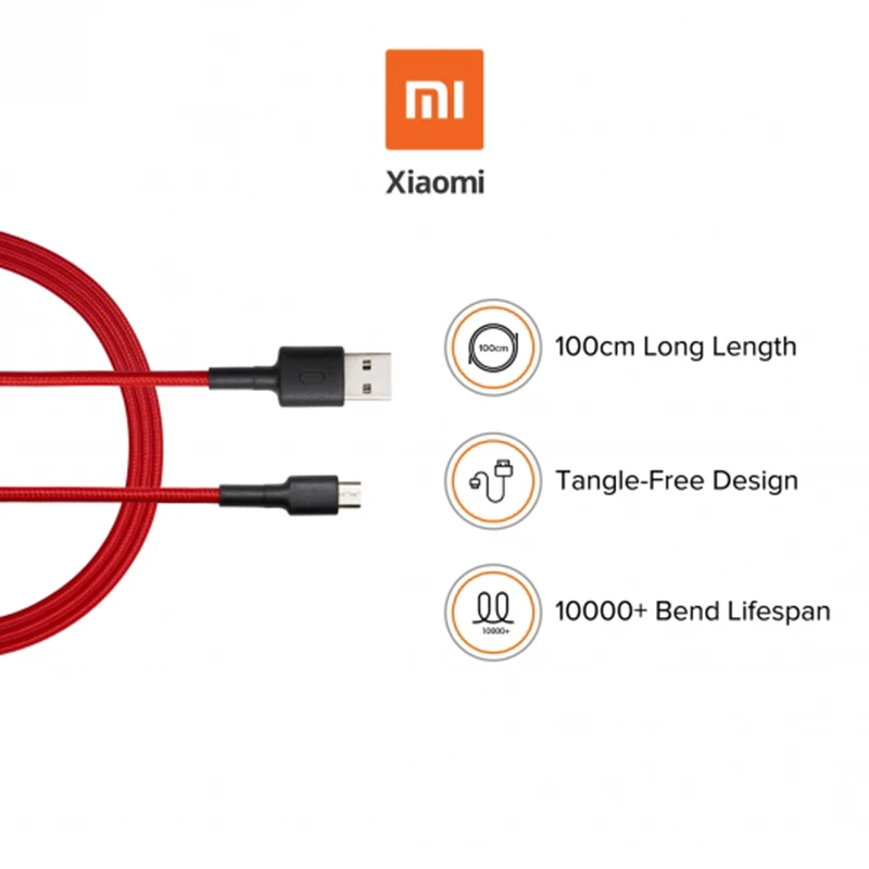 Original Xiaomi Mi Micro USB Braided Cable 100cm Micro USB 2.0 Type A Black\Red Charge Sync Cable