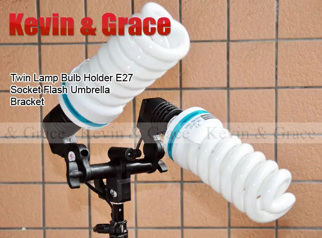 Double Twin Flash Lamp Holder Bracket Umbrella Light Stand Studio E27 AC Socket