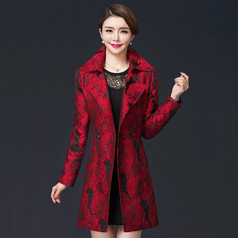 High Quality Women\'s Elegant Trench Coats 2022 Fashion Double-Breasted Belt Jacquard Autumn Winter Outerwear 5XL W989