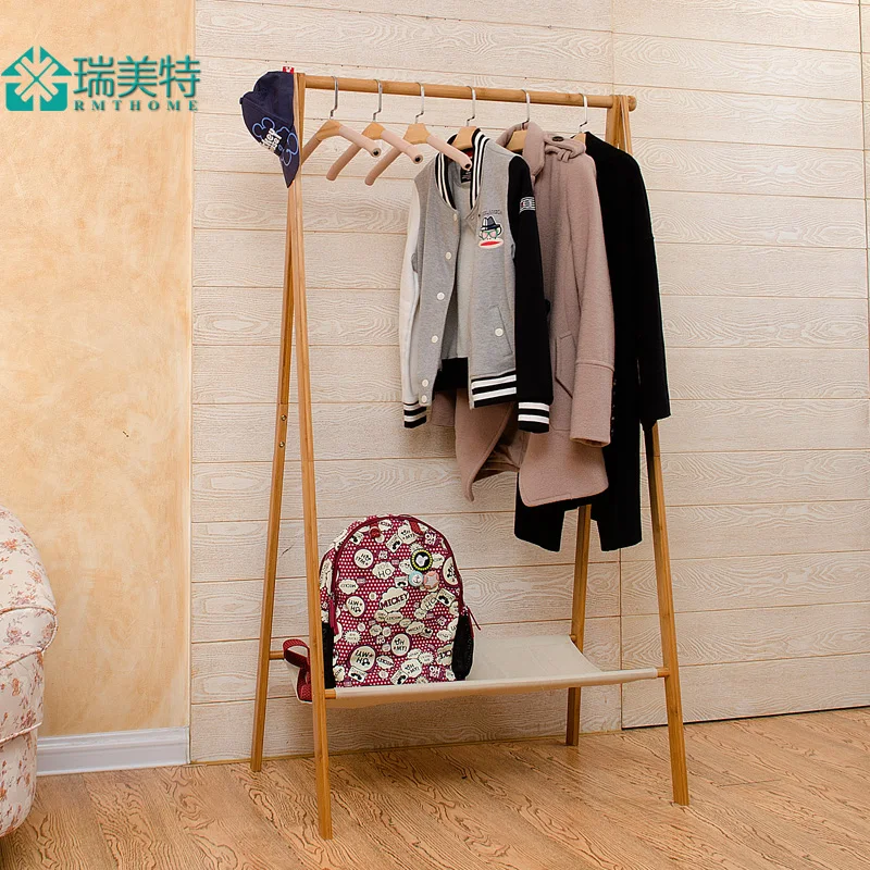 Rui US Teou style bamboo floor bedroom multifunction simple folding coat rack coat rack hangers clothes rack