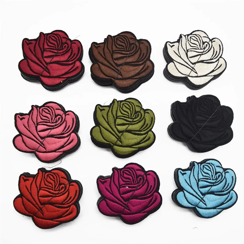 90pcs 9colors Rose Flower Embroidery Fabric Patches Applique Embossed Lace Motif