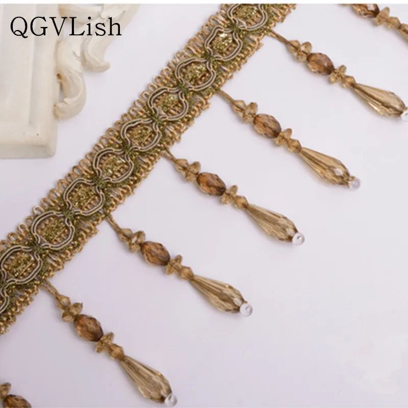 QGVLish 12M Bead Curtain Lace Trims Tassel Fringe DIY Sewing Wedding Sofa Stage Lamp Edge Decor Curtain Accessories Lace Ribbon