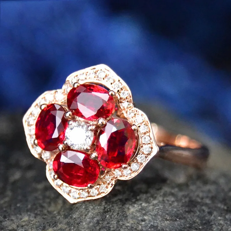 OMHXZJ Wholesale European Fashion Woman Man Party Wedding Gift Flower White Red AAA Zircon 18KT Rose Gold Ring RR570