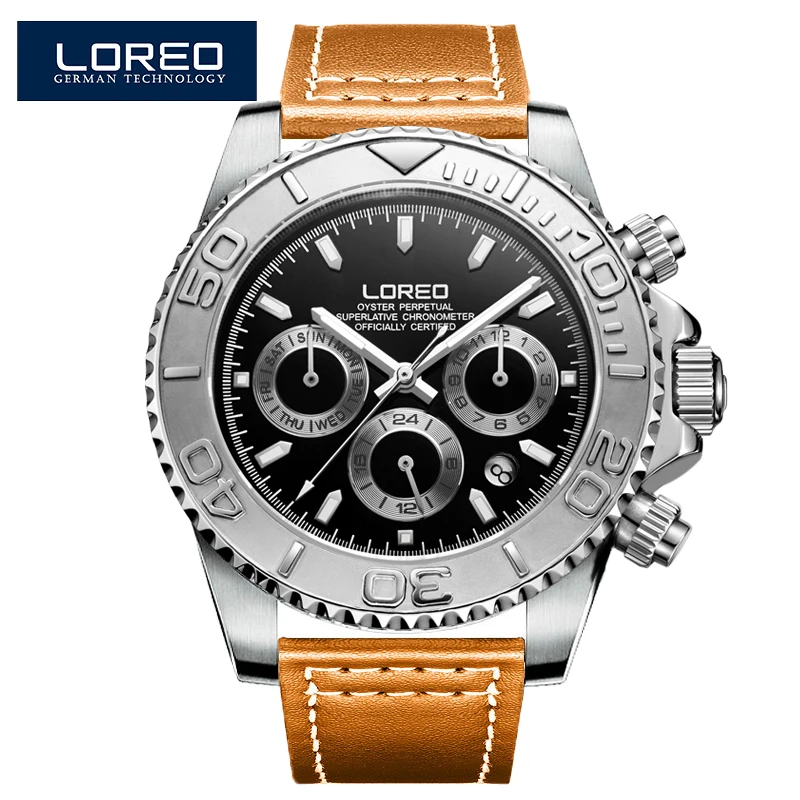 Fashion Multi function Automatic Mechanical Wristwatch Luxury brand LOREO Diver Watch 20bar Screw Crown Leather Strap Clock 2024