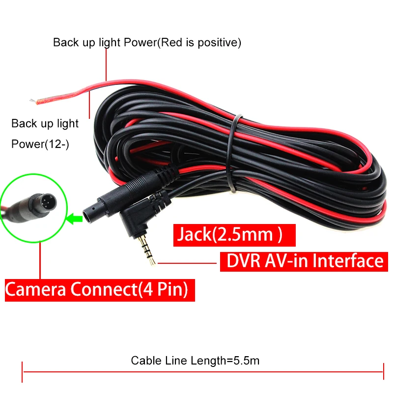 HaiSunny 5.5M 10M 15M  2.5mm TRRS Jack Connector To 4Pin Video Extension Cable For Truck/Van Car DVR Camera Reverse Camera