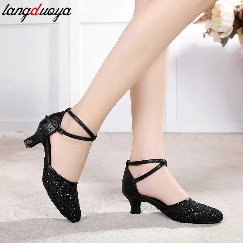 Sepatu Dansa Salsa Glitter Sepatu Dansa Latin Wanita Sepatu Ruang Dansa Salsa Wanita Biru Perak Zapatos Baile Latino Mujer